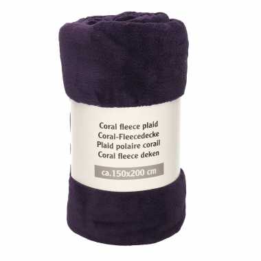 Camping 1x donker paarse fleece plaids/dekentjes 150 x 200 cm kopen