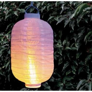 Camping 1x stuks luxe solar lampion/lampionnen wit met realistisch vlameffect 20 x 30 cm kopen