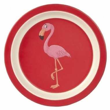 Camping 2x stuks bamboe ontbijtbordjes flamingo voor kinderen 21 cm kopen