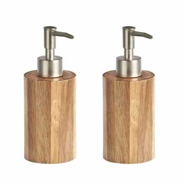 Camping 2x zeeppompjes/zeepdispensers acacia hout 18 cm kopen