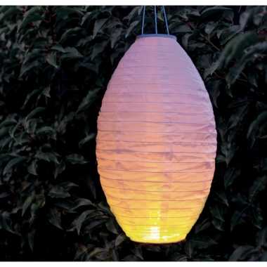 Camping 3x stuks luxe solar lampion/lampionnen wit met realistisch vlameffect 30 x 50 cm kopen