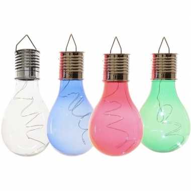 Camping 4x solarlamp lampbolletjes/peertjes op zonne-energie 14 cm transparant/blauw/groen/rood kopen