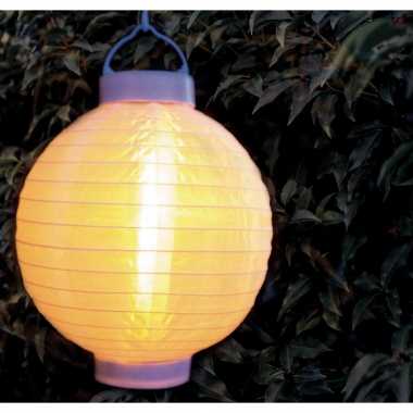 Camping 4x stuks luxe solar lampion/lampionnen wit met realistisch vlameffect 20 cm kopen