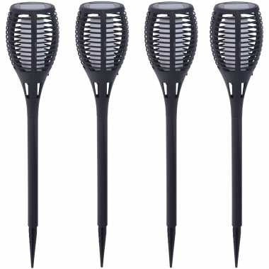 Camping 5x solar fakkels/toortsen zwart met vlam effect op zonne-energie 26 cm tuinverlichting kopen