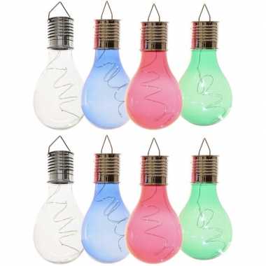 Camping 8x solarlamp lampbolletjes/peertjes op zonne-energie 14 cm transparant/blauw/groen/rood kopen