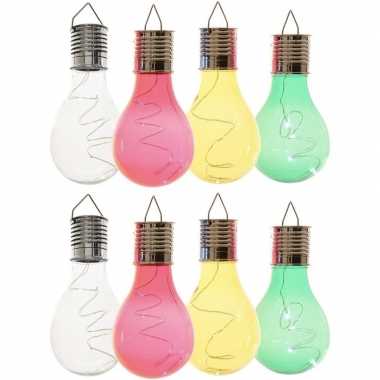 Camping 8x solarlamp lampbolletjes/peertjes op zonne-energie 14 cm transparant/groen/geel/rood kopen