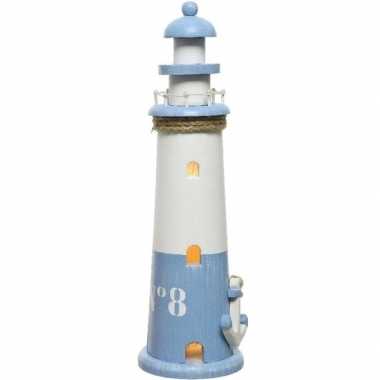 Camping blauwe witte vuurtoren decoratie metaal 36 cm strand zee lampen beelden op batterij kopen