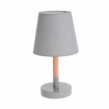 Camping grijze tafellamp/schemerlamp hout/metaal 23 cm kopen