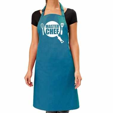 Camping master chef barbeque schort / keukenschort turquoise blauw da