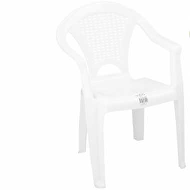 Camping tuinstoeltje wit plastic met dichte leuning 37 x 31 x 51 cm v