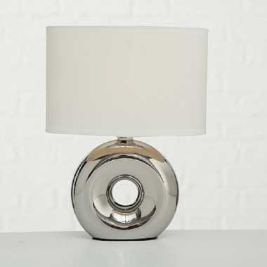 Camping zilveren tafellamp/schemerlamp porselein 26 cm kopen