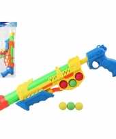 Camping 2x speelgoed waterpistolen met pomp en 6 softballen oranje blauw 47 cm kopen