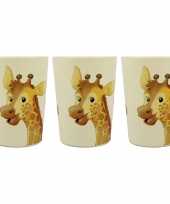 Camping 3x melamine bekers giraffe wit bruin 9 cm voor kinderen kopen