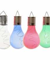 Camping 4x solarlamp lampbolletjes peertjes op zonne energie 14 cm transparant blauw groen rood kopen