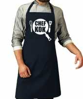 Camping chef kok barbeque schort keukenschort navy voor heren kopen