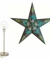 Camping decoratie kerstster turquoise blauw 60 cm inclusief tafellamp lamp standaard kopen