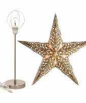 Camping decoratie kerstster wit goud 60 cm inclusief tafellamp lamp standaard kopen