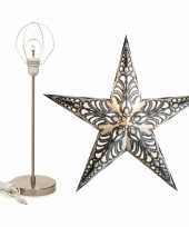 Camping decoratie kerstster wit zilver 60 cm inclusief tafellamp lamp standaard kopen
