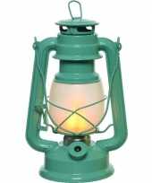 Camping draagbare turquoise blauwe lamp lantaarn 24 cm met led lampjes vlameffect verlichting kopen