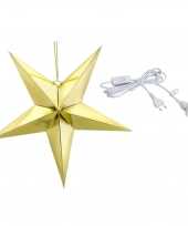 Camping kerstster decoratie gouden ster lampion 70 cm inclusief witte lichtkabel kopen