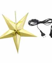 Camping kerstster decoratie gouden ster lampion 70 cm inclusief zwarte lichtkabel kopen