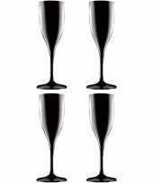 Camping set van 4x stuks champagne prosecco flutes glazen zwart 150 ml van onbreekbaar kunststof kopen
