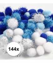 Camping wit blauwe decoratieve pompons 15 20 mm kopen 10107816